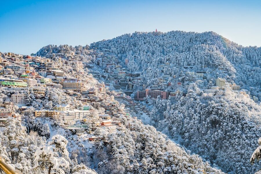 Shimla buildings under winter snow