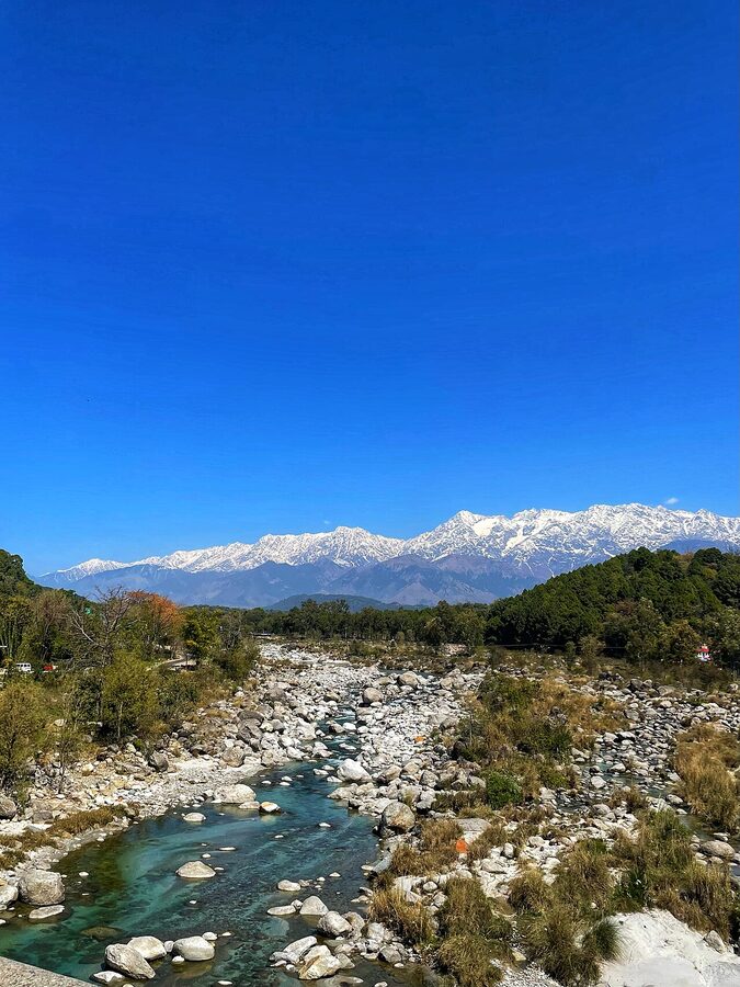 Snow-capped Dhauladhar range, the mountain wall behind Bir