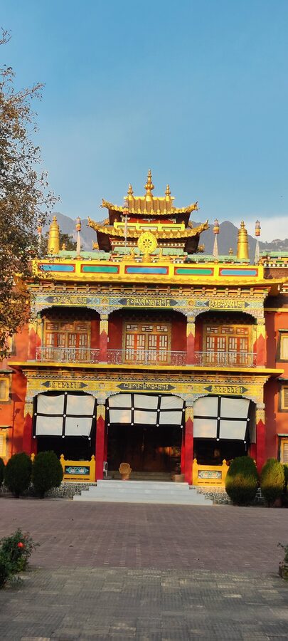 Pema Ewan Chogar Gyurme Ling monastery interior in Bir