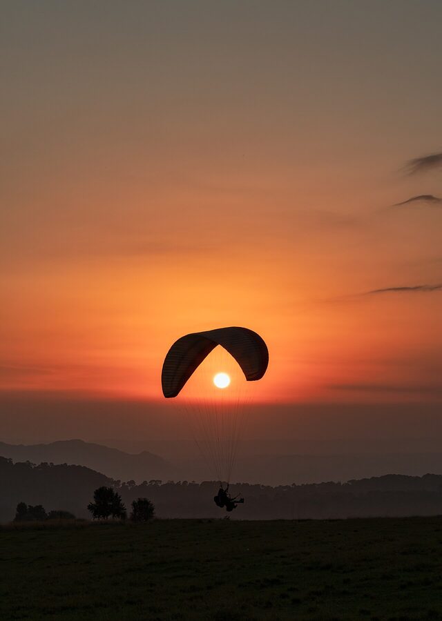 Sunset over the paragliding landing site in Bir
