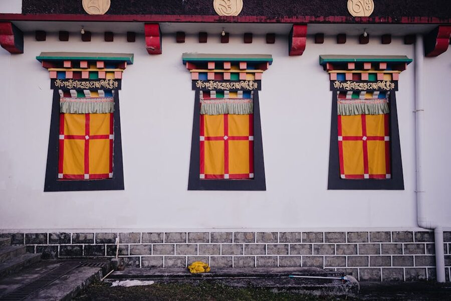 Traditional Tibetan window frames in Bir, Himachal Pradesh