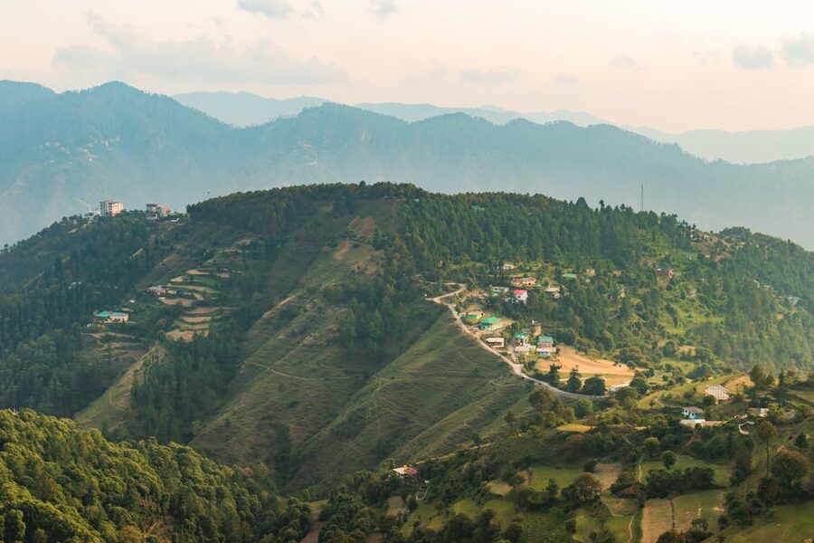 A small village on a mountain ridge in Chail, Himachal Pradesh