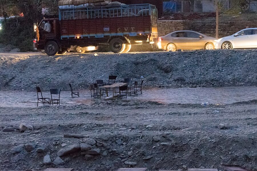 In-river restaurant at Sadhupul on the road to Chail, Himachal Pradesh.