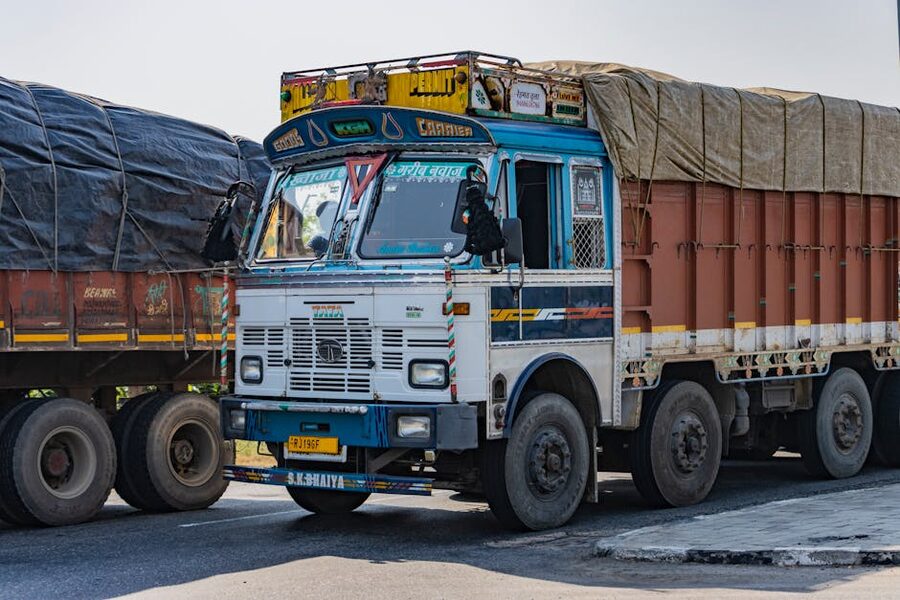 Painted Tata truck on an Indian national highway, the kind of traffic the Delhi-Chandigarh stretch shares