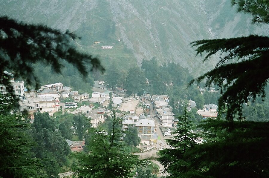 The village of Bhagsu above McLeod Ganj on a forested slope, Himachal Pradesh.