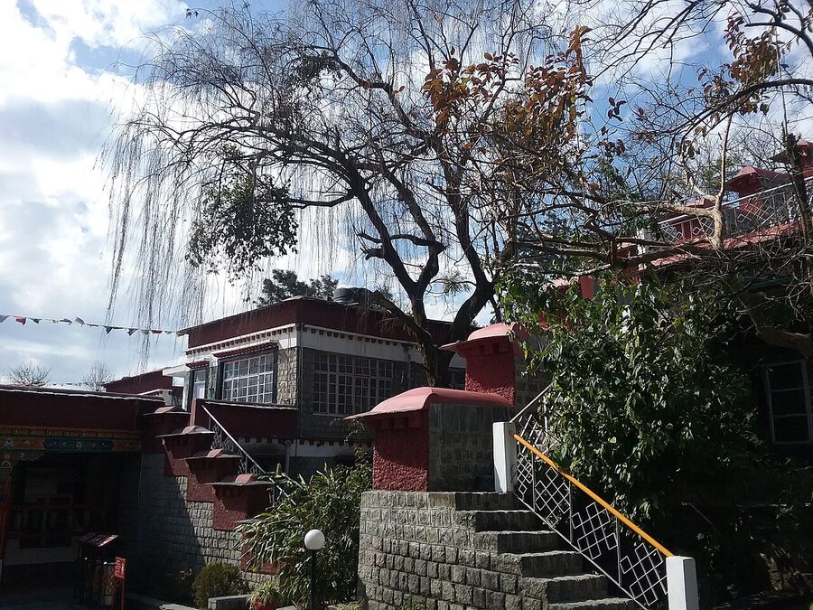 The grounds of Norbulingka Institute with traditional Tibetan architecture and gardens, near Dharamshala.