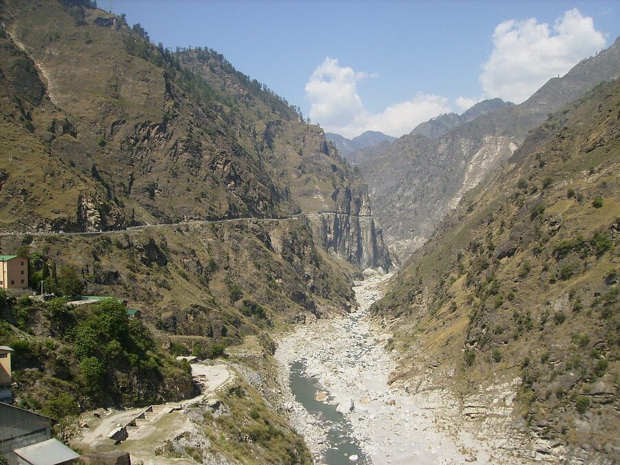 The Hindustan Tibet road, NH-5, cut into the cliffs above the Sutlej in Kinnaur