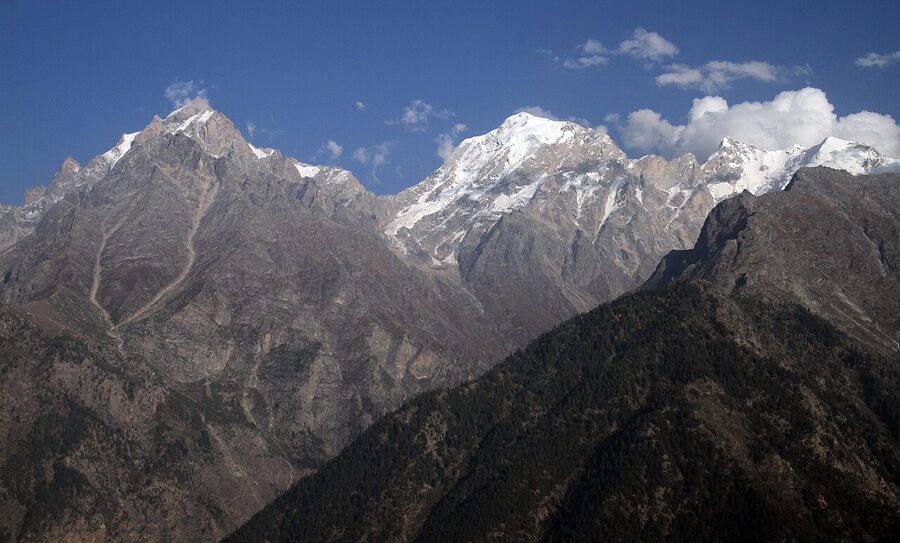 Kinnaur Kailash peak and Jorkanden seen from Reckong Peo