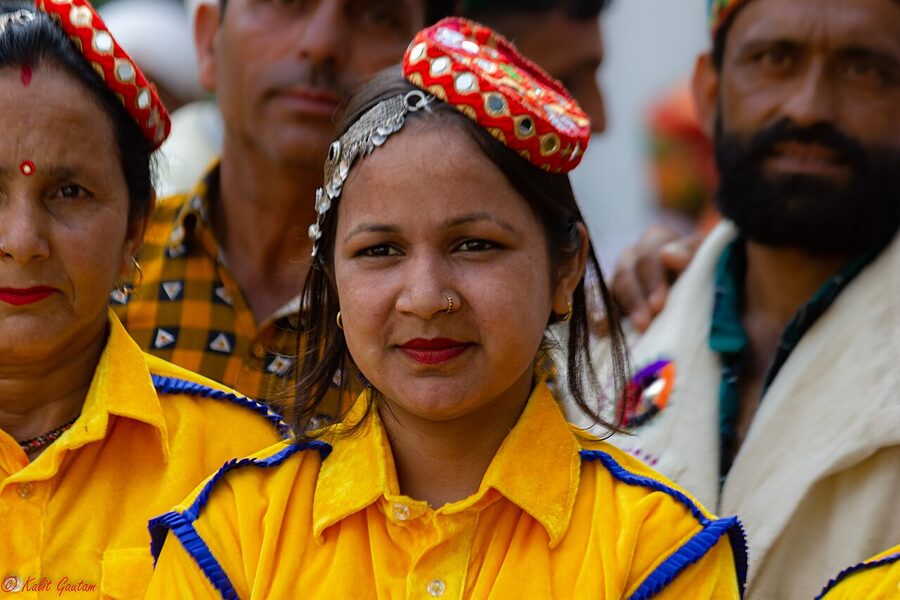 Traditional dress of the Pangi region of Chamba district, Himachal Pradesh.