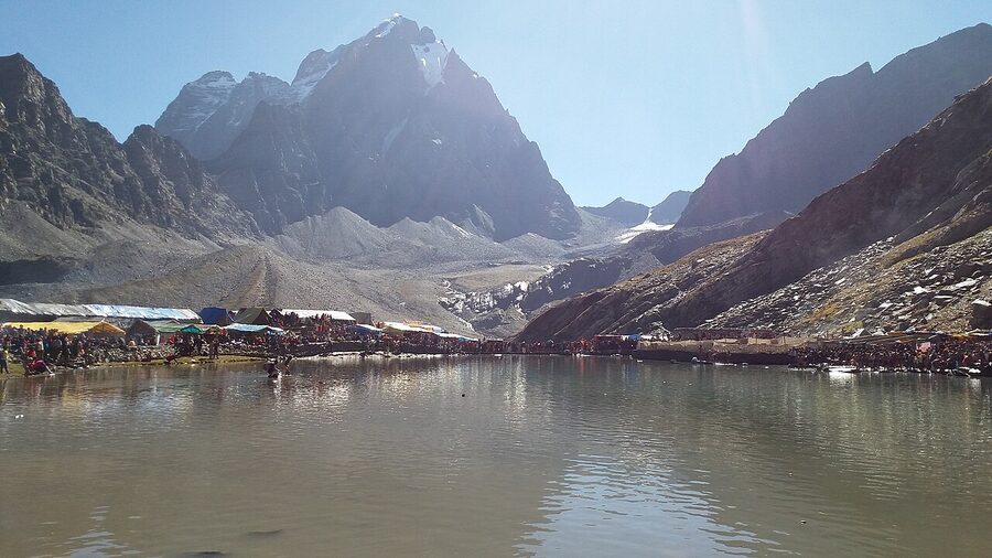 Manimahesh Lake at the foot of Mount Kailash peak in Bharmaur, Chamba district.