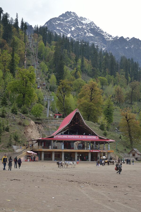 Solang Valley ski centre with the slopes used during Manali Winter Carnival.