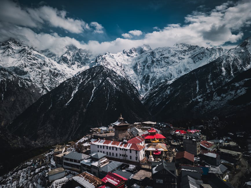 Aerial view of a village in the Himachal Himalayas