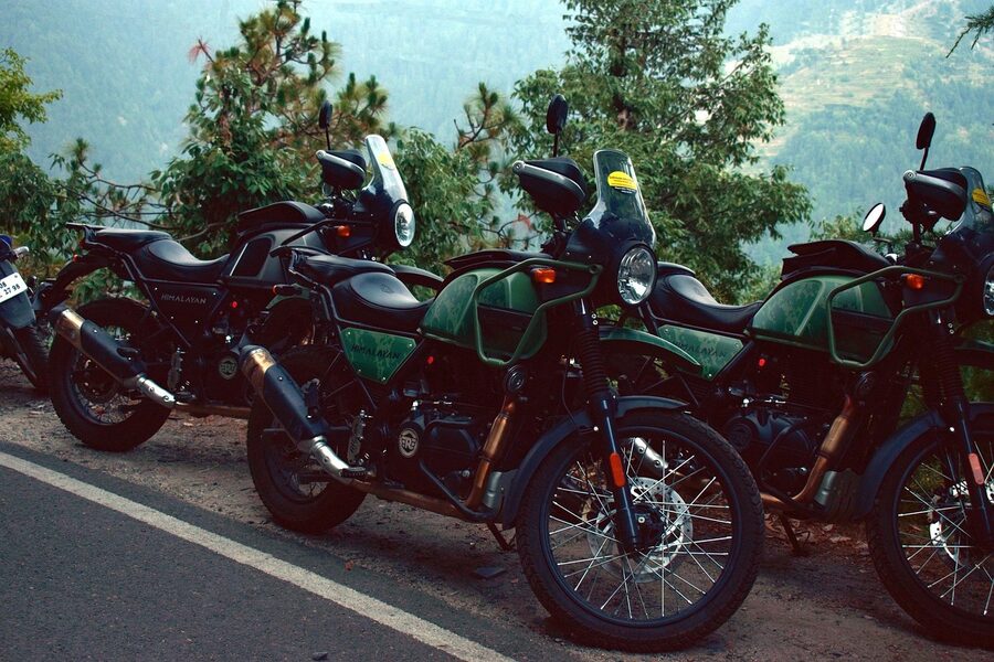 Royal Enfield Himalayan motorcycles parked at Dalhousie