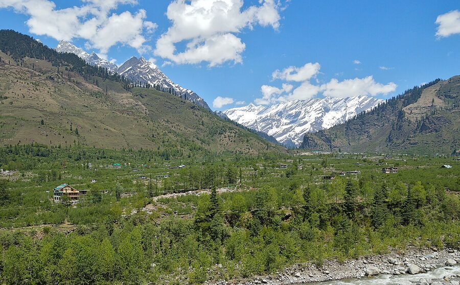 The Beas River winding through the Kullu Valley.