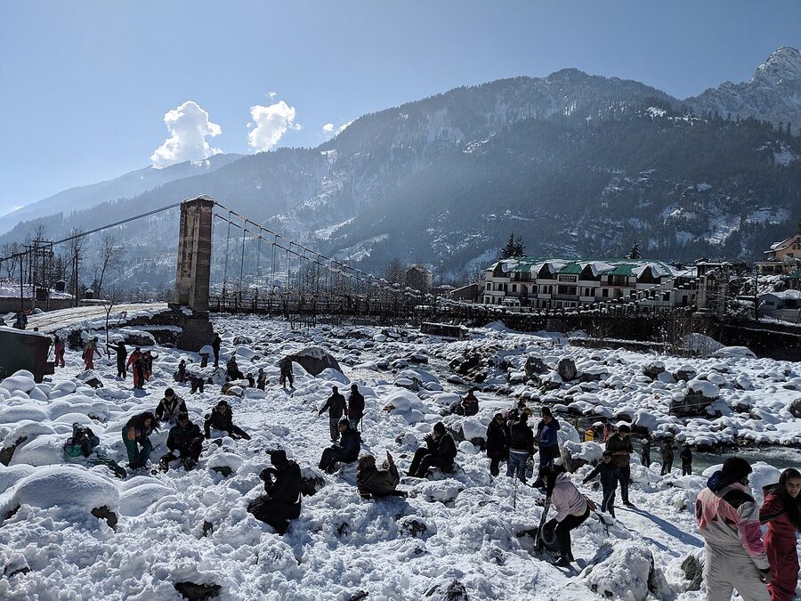 Snow-covered Manali in winter, Himachal Pradesh.
