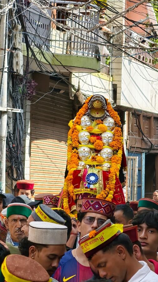 Devta palanquin at the village encampment during Kullu Dussehra.