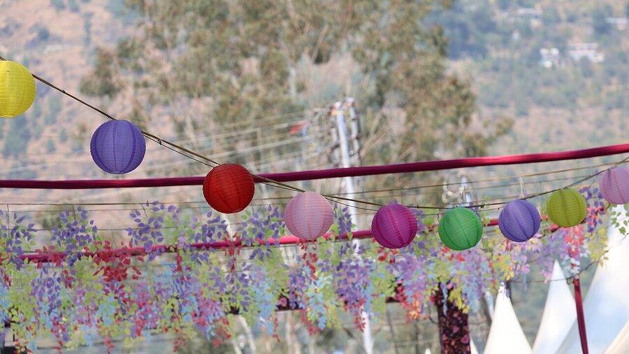 Decorative paper lanterns lit during the Kullu Dussehra festival.