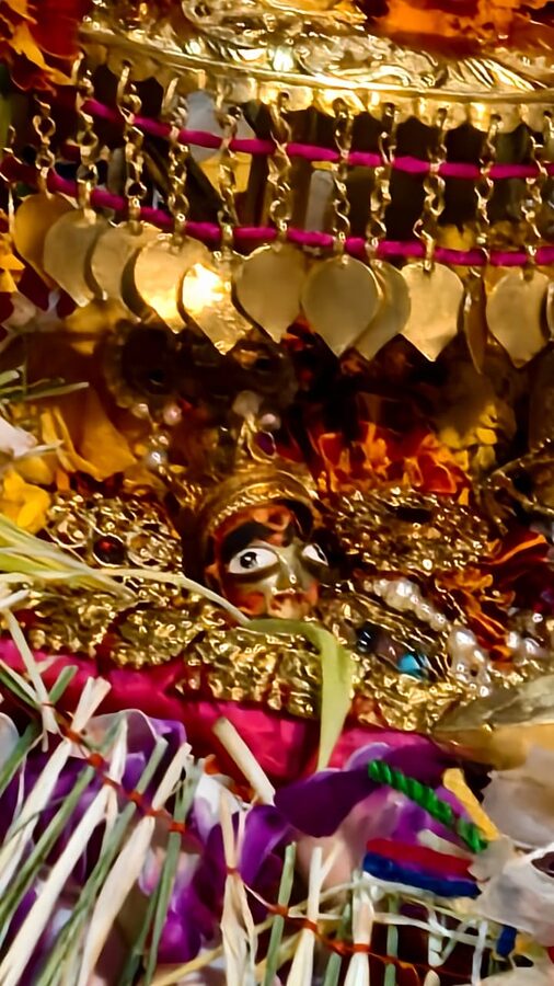 The Raghunathji idol on its decorated chariot at Kullu Dussehra.