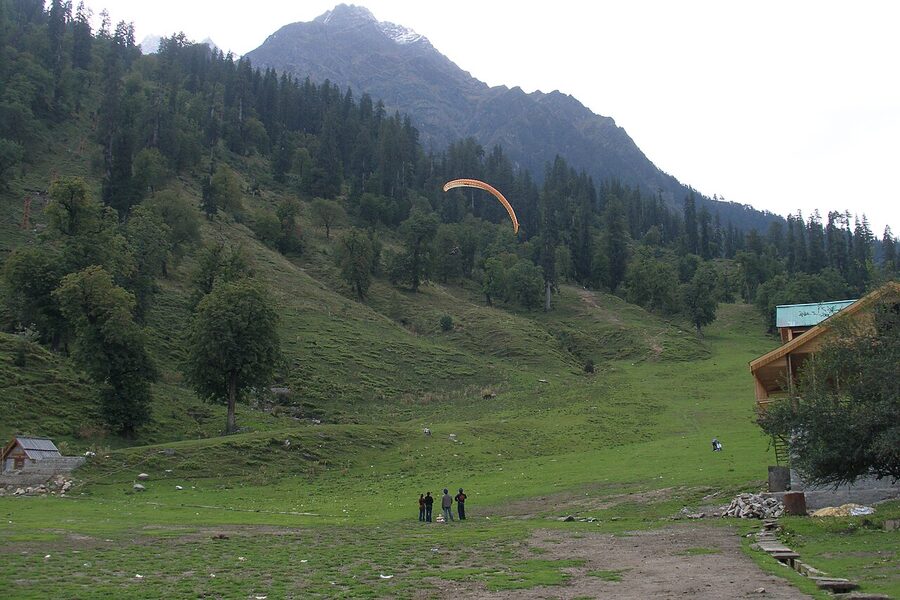 Paragliders launching from the Solang Valley above Manali