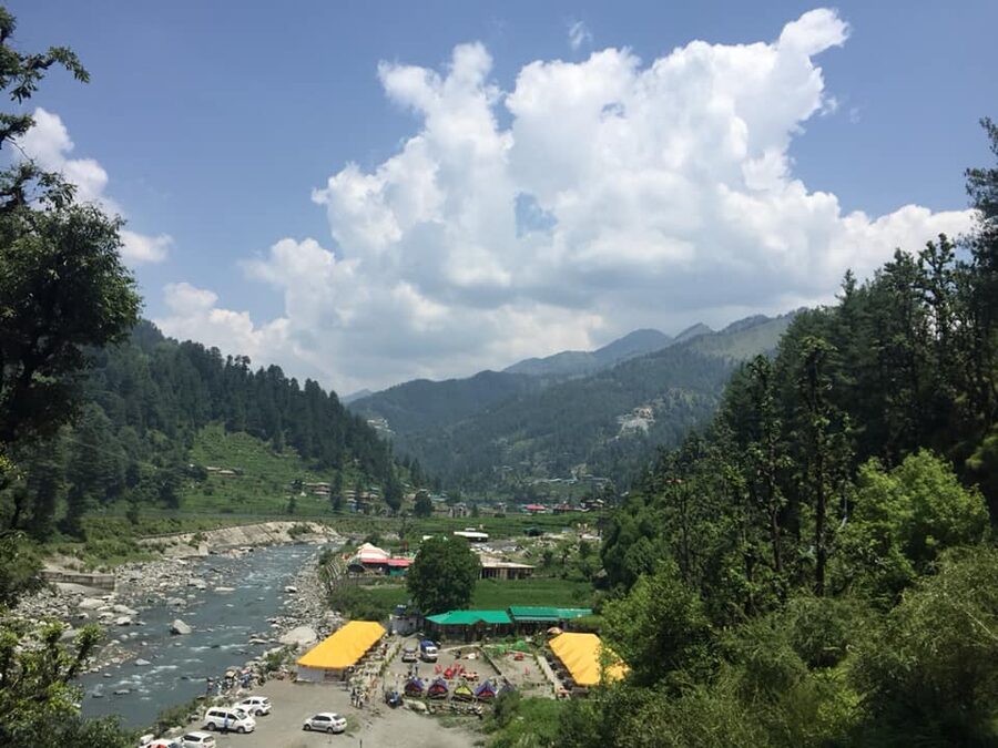 The forested Barot Valley at 1,835 metres in Mandi district with the Uhl river.