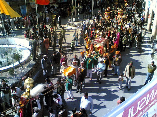 The jaleb procession at Mandi's International Shivratri Fair with deities carried in palanquins.