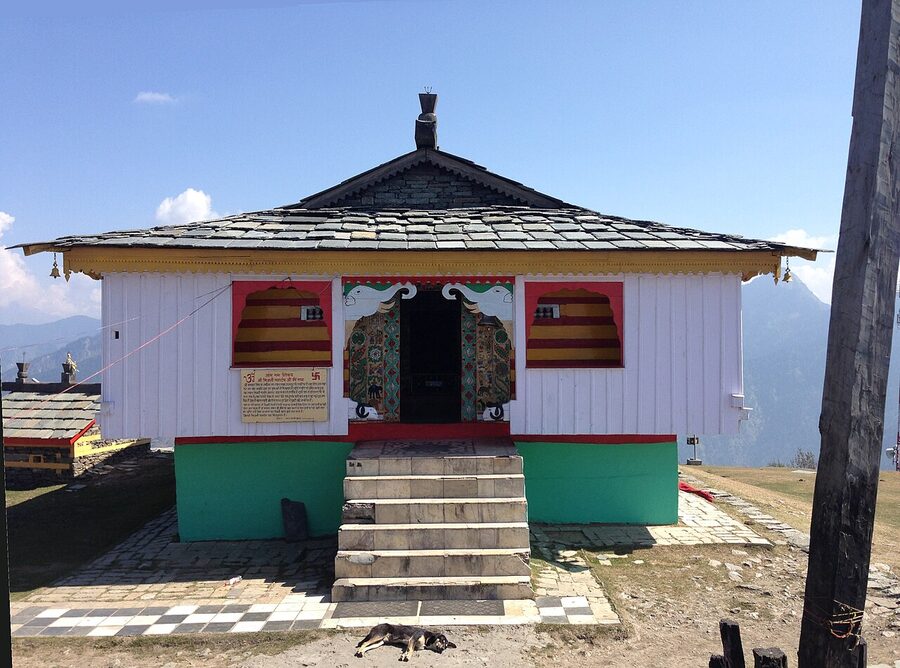 Bijli Mahadev temple on a high ridge across the valley from Naggar.