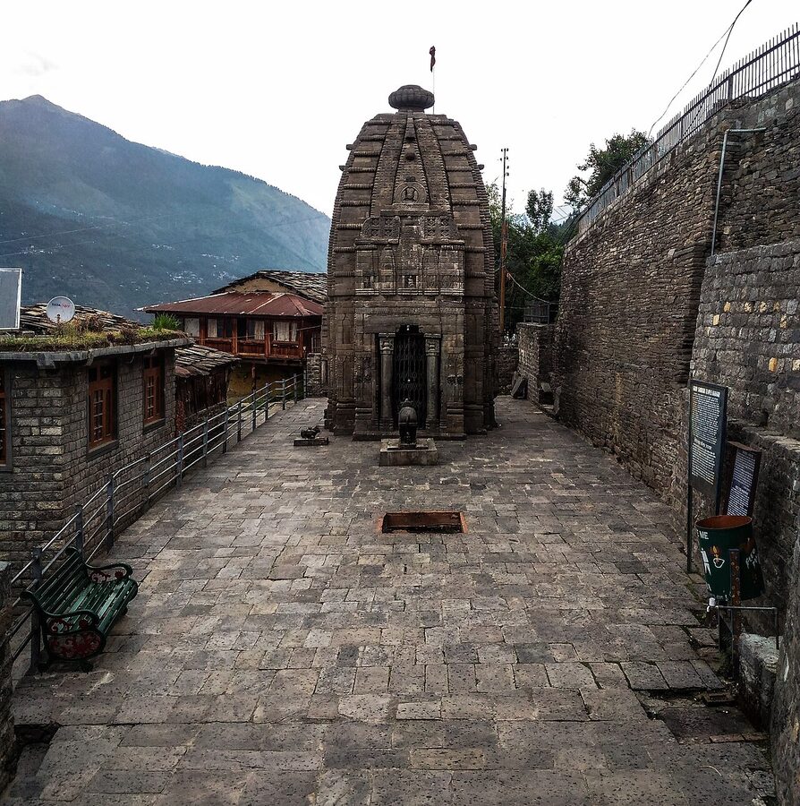 Inside the Gauri Shankar temple courtyard at Naggar.