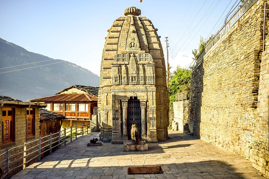 Gauri Shankar Temple at Naggar, an 11th-century stone temple in north-Indian shikhara style.