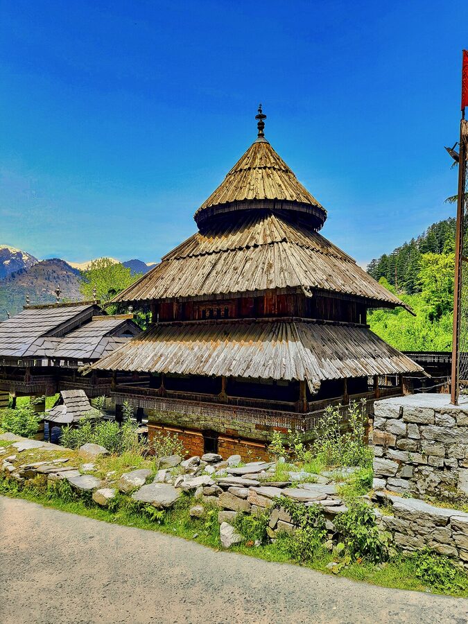 Tripura Sundari Temple at Naggar, a 16th-century three-tier deodar wood pagoda.