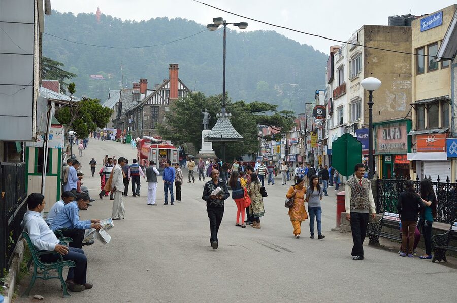Scandal Point at the meeting of Mall Road and the Ridge in central Shimla.