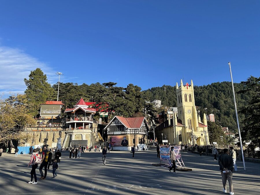 The Ridge at Shimla on a sunny morning with Christ Church visible on the right.