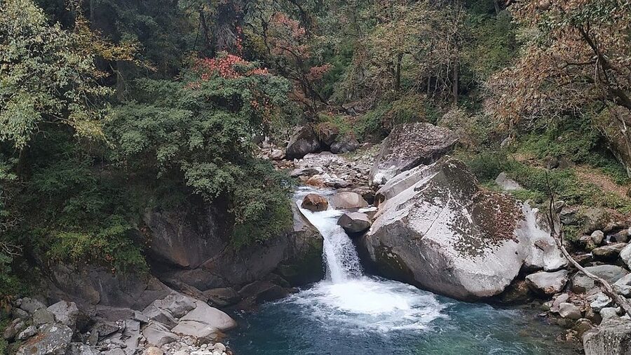 Himalayan stream flowing through the ecozone of Great Himalayan National Park, Tirthan side