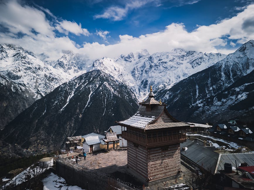 View of Kinnaur Kailash and the surrounding snow-covered Himalayan ranges from the Chitkul area.