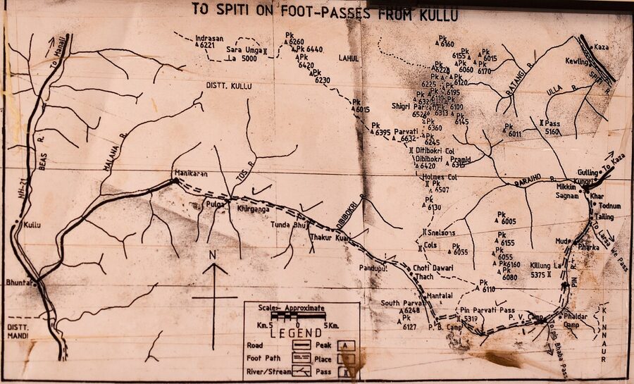 Map of Kullu-Spiti pass trails